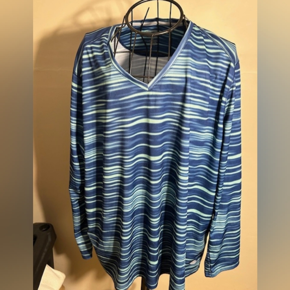reel legends size 3x blue print long sleeve shirt womens 3 x plus sized outdoor